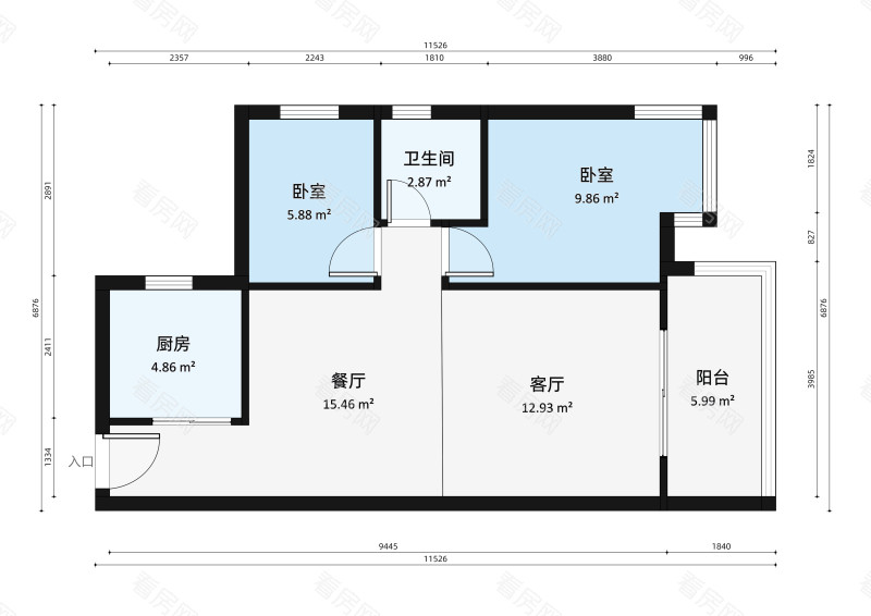 顺景蔷薇山庄四期小区2室2厅户型图4