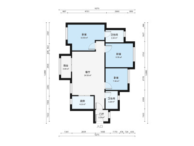 万科翡翠江望小区3室1厅户型图2
