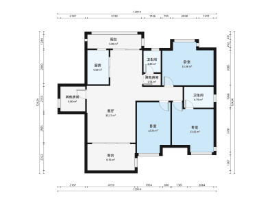 鸿升世纪东方城小区3室1厅户型图3