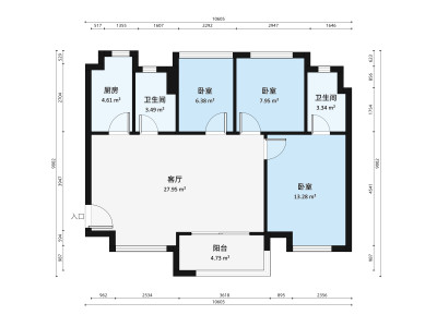 美的领贤公馆小区3室2厅户型图4