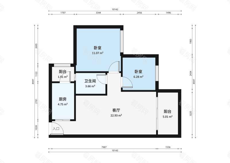 碧桂花城翠湖畔一区小区2室2厅户型图5