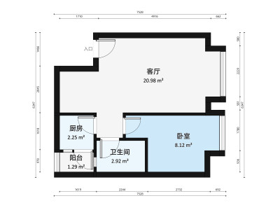 雍翠豪园小区1室1厅户型图1