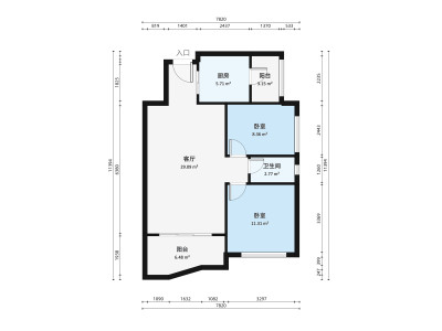 沙面新城小区2室2厅户型图1