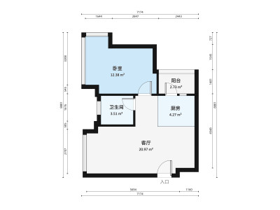 新成帝涛湾小区1室2厅户型图2