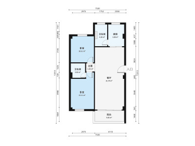 景富新村小区2室2厅户型图1