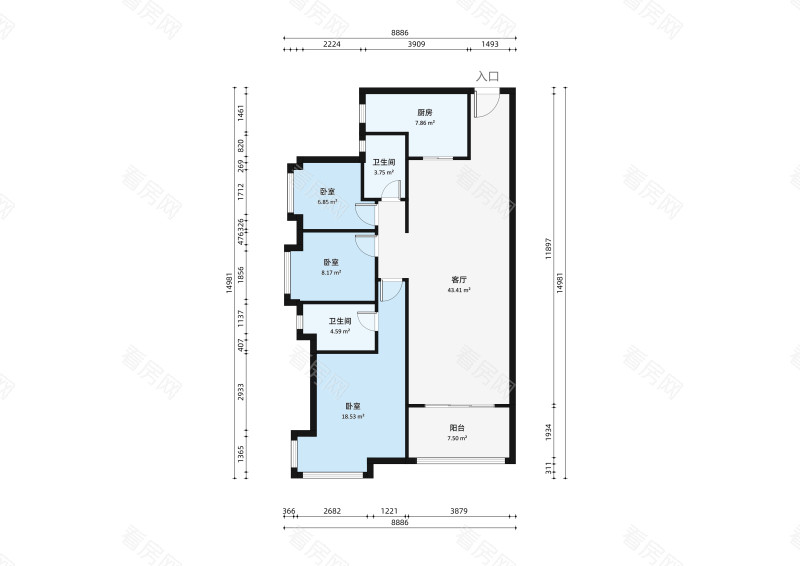 华盈爱琴湾小区3室2厅户型图4
