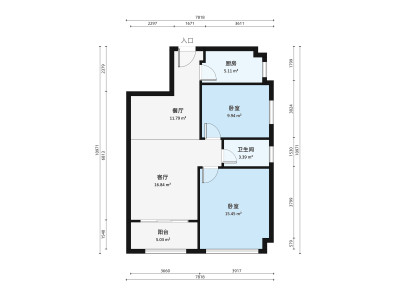 中邦浪琴湾一期小区2室2厅户型图1