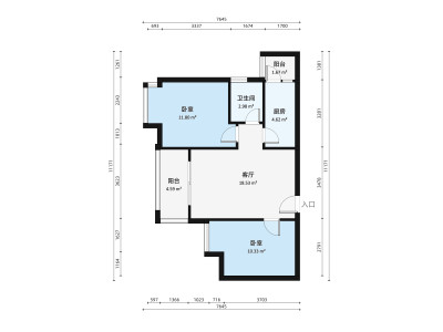 百合星城二期小区2室2厅户型图1