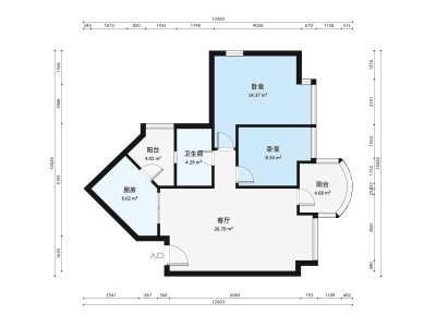 星海名城二期小区2室1厅户型图3