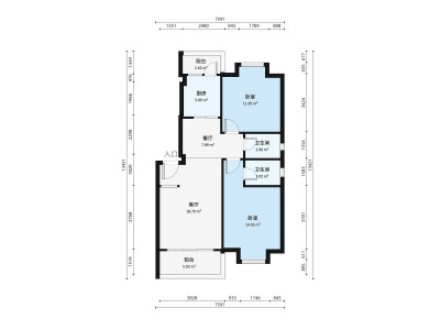 顺景蔷薇山庄小区2室2厅户型图1