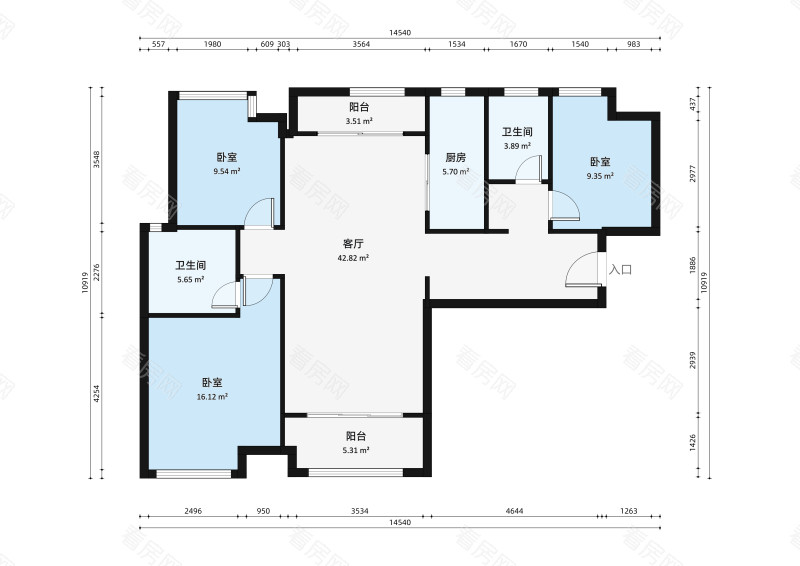 中海锦城小区3室2厅户型图2