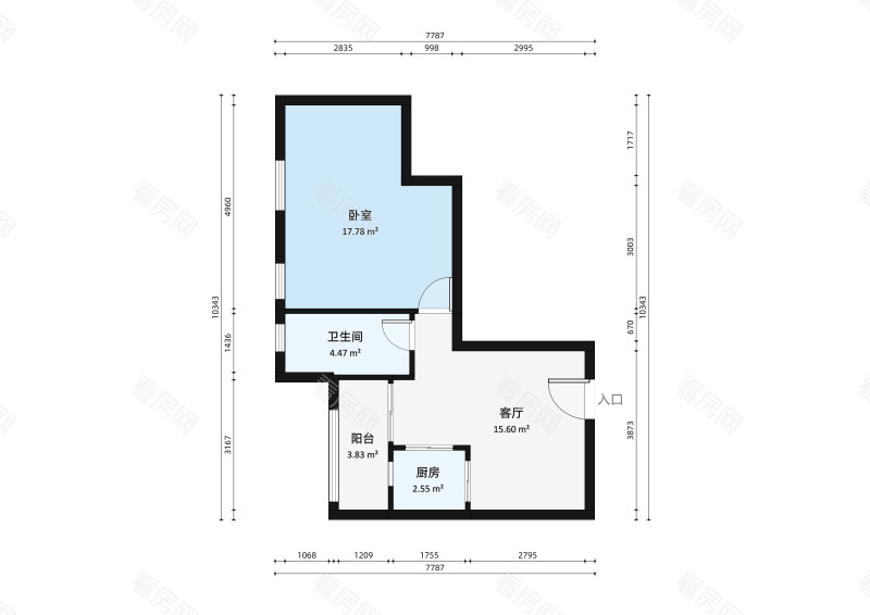 心海州小区1室1厅户型图3