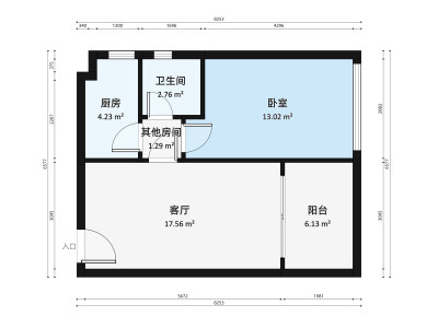城东名门小区1室1厅户型图2