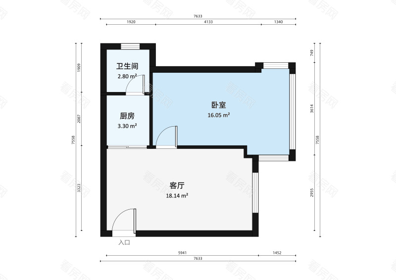 水仙花园小区1室1厅户型图2