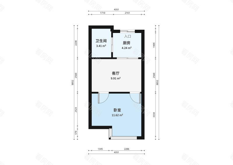 懿荟大厦一期小区1室1厅户型图3