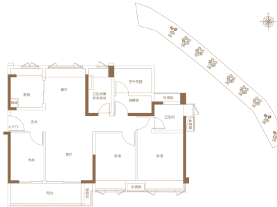 保利御江南小区3室2厅2卫户型图2
