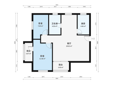 皇洲花园小区2室1厅户型图2