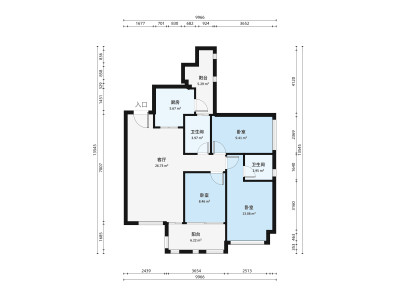 佳兆业中央广场一期小区3室2厅户型图2