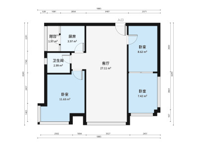 阳光第五季花园小区2室1厅户型图2