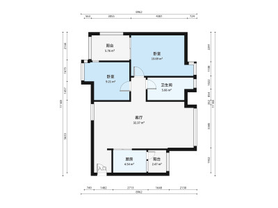 滨海之窗小区2室2厅户型图1