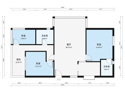 龙秀街小区小区3室2厅户型图2