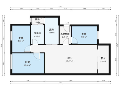 兴隆大厦小区3室1厅户型图1