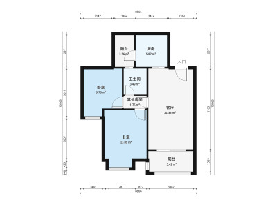 远洋新悦小区2室1厅户型图4