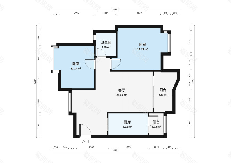 汇星豪庭小区2室2厅户型图6