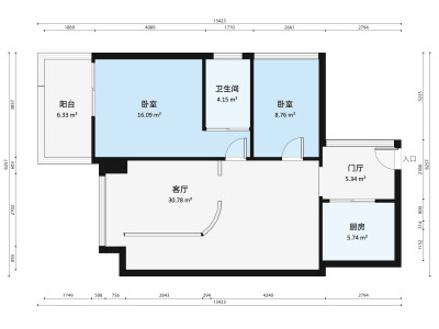 东城上邸小区2室1厅户型图3