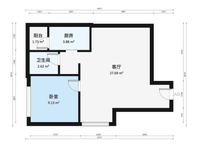 金丽豪苑小区1室1厅户型图1
