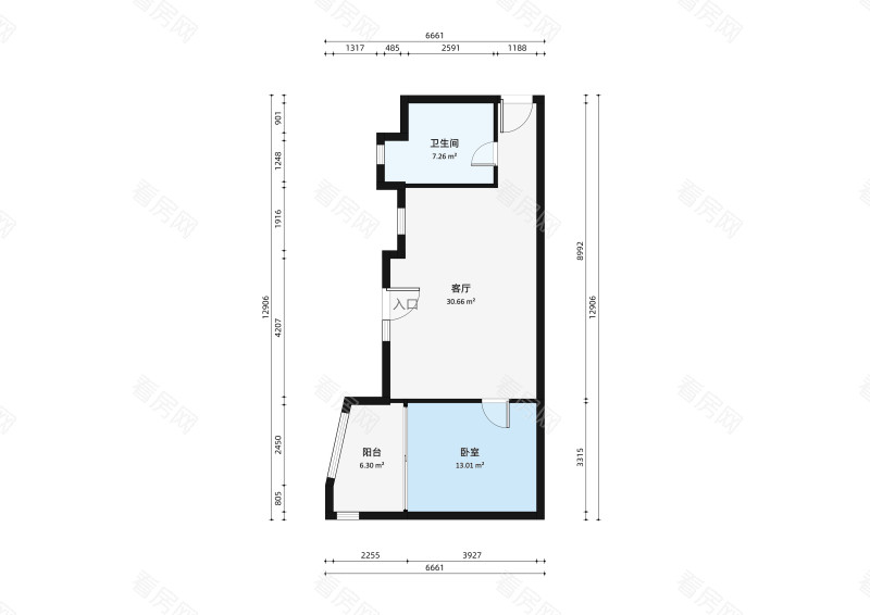 雅居乐悦景园小区1室1厅户型图