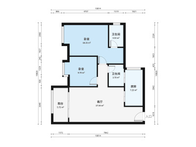 河西花园小区2室2厅户型图1
