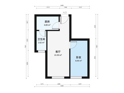 恒翠嘉园小区1室0厅户型图2
