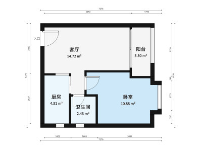 珠江南湾小区1室1厅户型图1