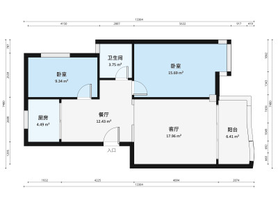 金域湾花园小区2室2厅户型图1
