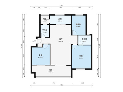 中海凯旋门小区3室2厅户型图1
