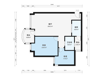 星海名城二期小区2室2厅户型图1