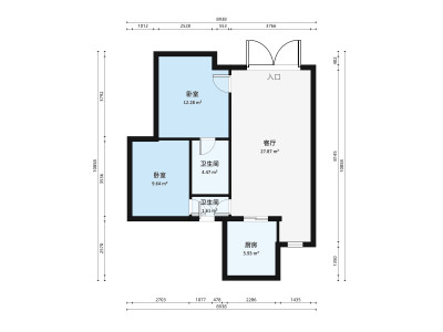 碧桂花城翠湖畔一区小区2室1厅户型图2