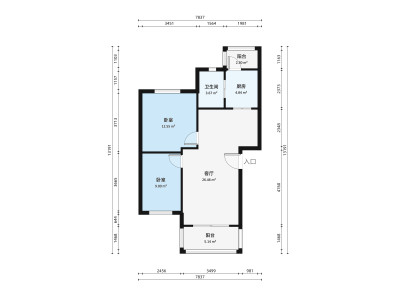 鹏兴花园一期小区2室1厅户型图3