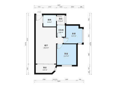 中星广场小区2室1厅户型图2