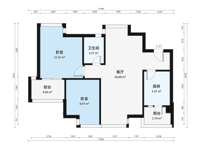 皇达东方雅苑小区2室1厅户型图2