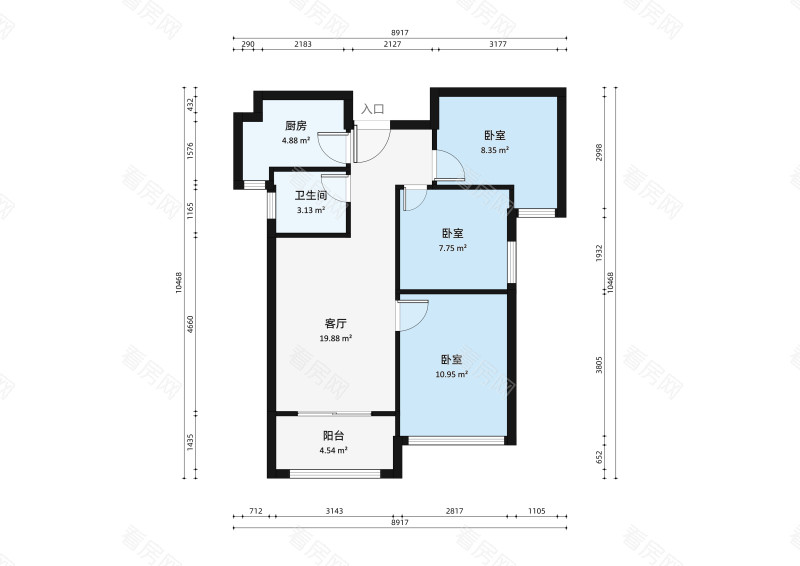 格林泊乐一三期小区3室2厅户型图4