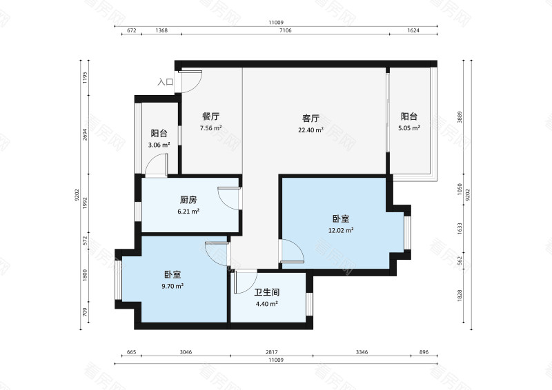 海尚绿洲小区2室2厅户型图2