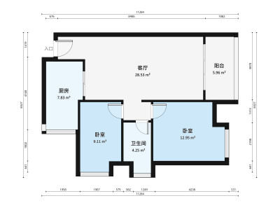 富山居花园小区2室2厅户型图1