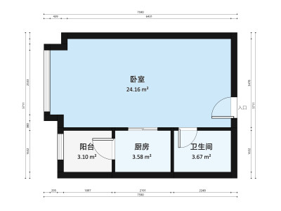 蓝钻双子座楼小区1室0厅户型图4