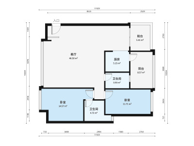 城东名门小区2室2厅户型图1