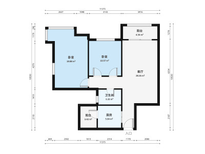涛汇领御花园小区2室2厅户型图1