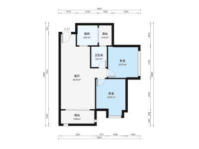 右岸春天小区2室1厅户型图2