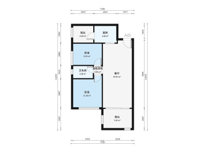 富通城一期小区2室2厅户型图1
