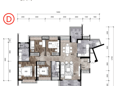 创基天峰小区4室2厅2卫户型图1